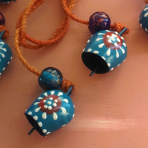 Bells on rope, blue bells with beads, hanging decorative bells - Picture 3 of 7